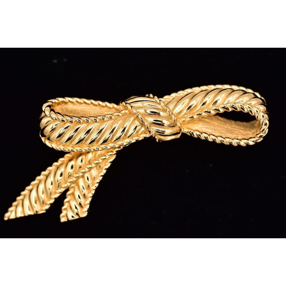Christian Dior Vintage Bow Pin Brooch 3" Chunky Ribbon Tie Heavy NOS Signed Bin8